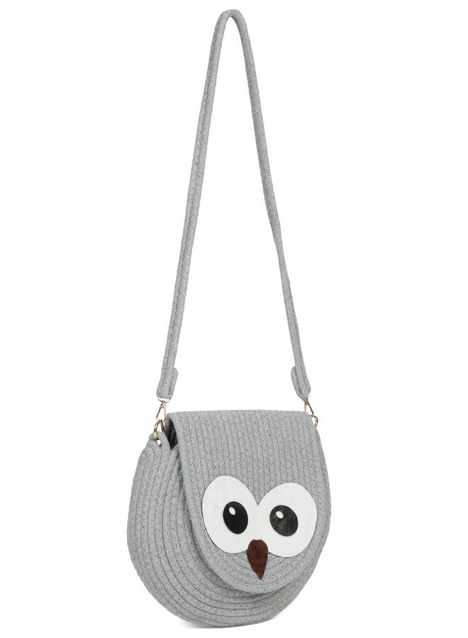 FABINALIV Grey Cartoon Design Macrame Braided Cotton Sling Bag (FLHB-1017-Grey) - Image 1